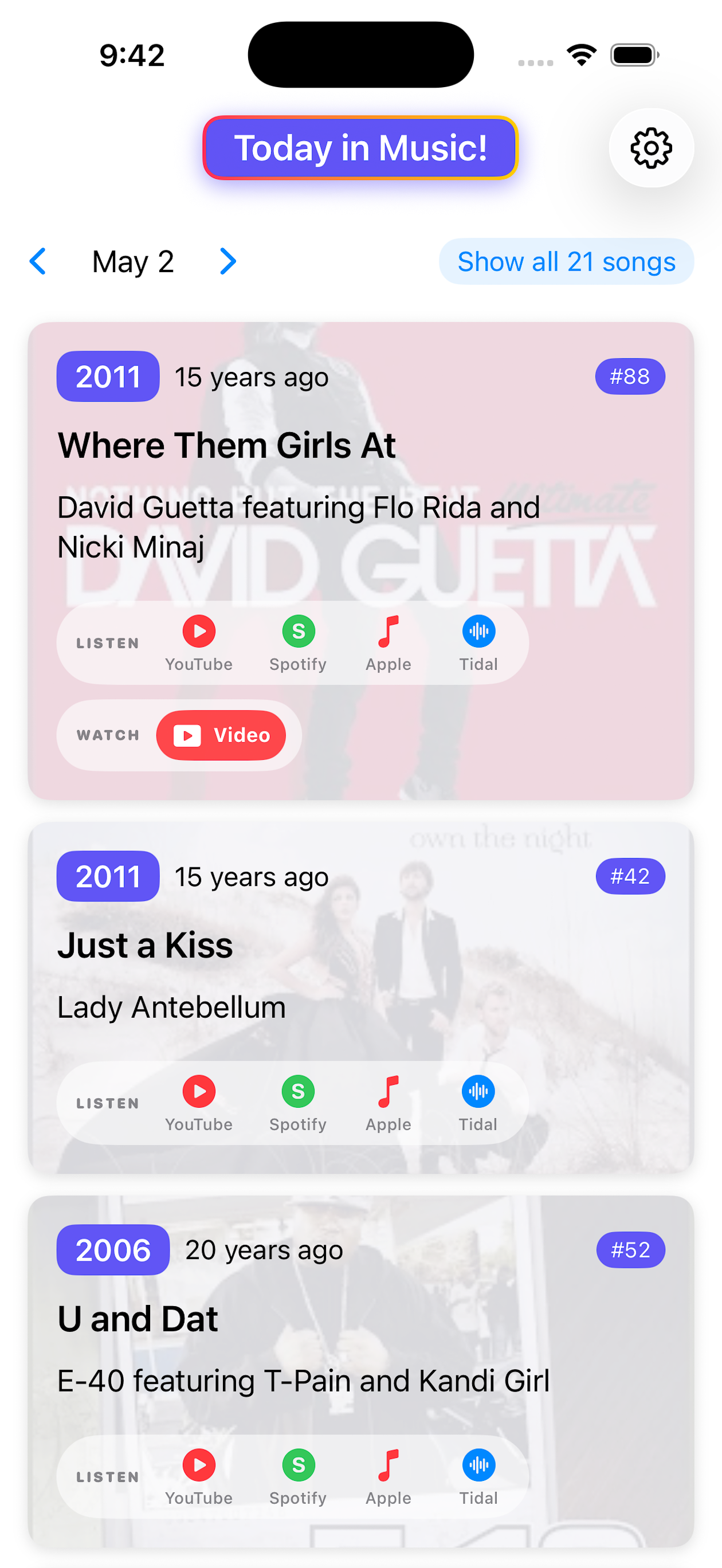 Today in Music! app screenshot